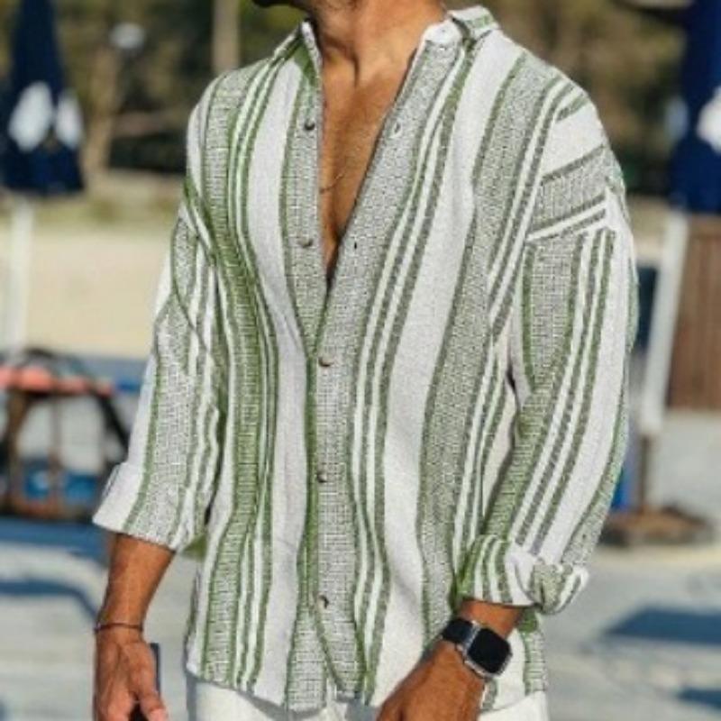 

3D цифровая полосатая повседневная мужская свободная рубашка с длинными рукавами 5XL зелёный