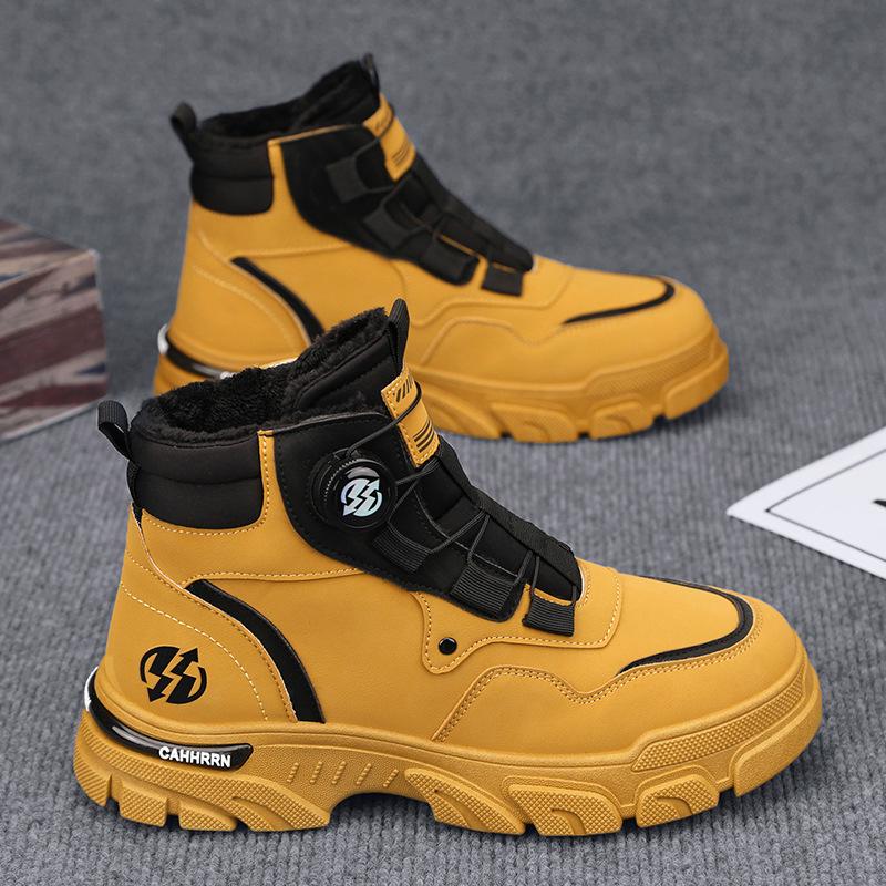

Autumn and winter new leather surface warm high-top Martin boots rotating button men s outdoor sports big 44