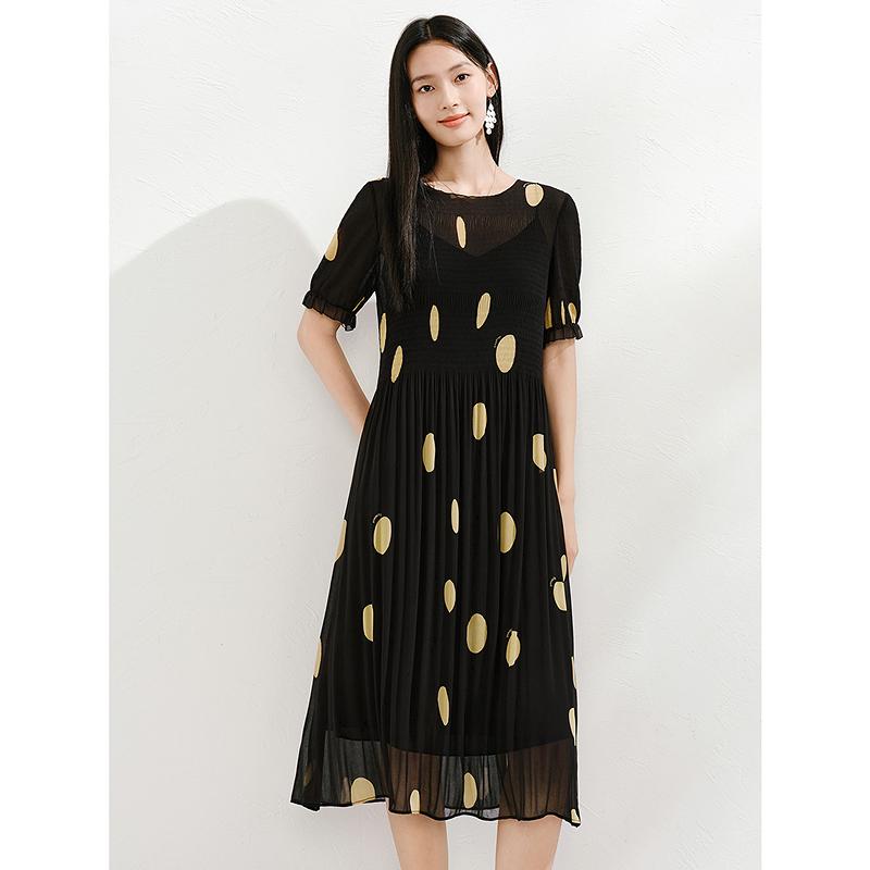 Jiuzi Anna Kou Elegant Temperament Commuting Storm Point Collection Waist Dress Two Piece Set for Women 2025 Summer New Style