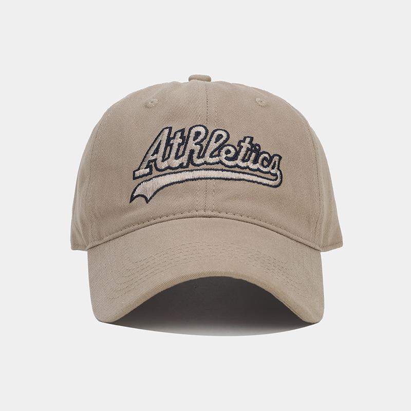 American Retro Letter Embroidered Peaked Cap for Women with Wide Head Circumference and Small Face, Solid Color Soft Top Sunshade Baseball Cap Tide