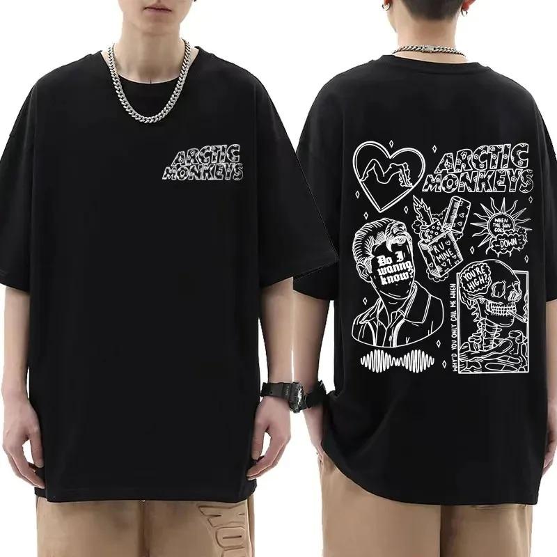 Cotton Arctic Monkeys Inspired T Shirt Album List Doodle Print Vintage T-shirt Men Hip Hop Punk Short Sleeve Tshirts Streetwear