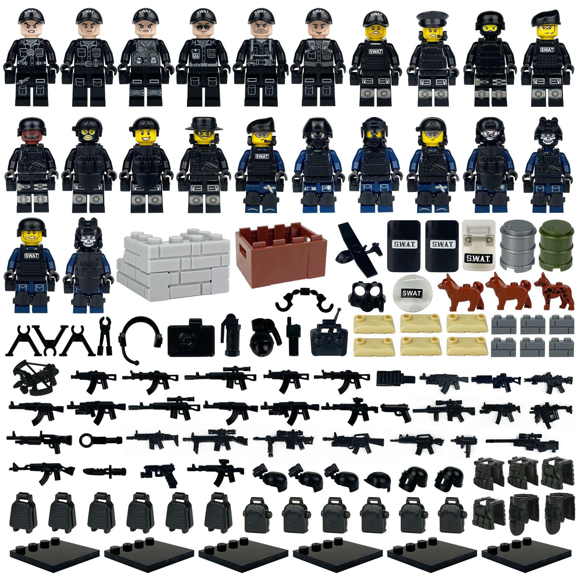 24 pezzi Moc Black SWAT Action Figure militari blocchi di costruzione per bambini