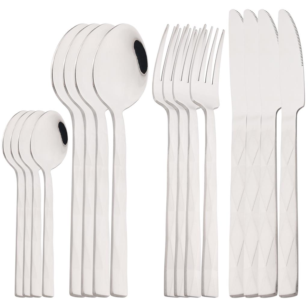 16pcs Black Dinnerware Set Knife Fork Coffee Spoon Cutlery Set Mirror Stainless Steel Flatware Western Party Kitchen Tableware