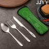 3PCS Portable Cutlery Set Stainless Steel Fork Spoon Steak Knife with Storage Bag for Camping Picnic Travel