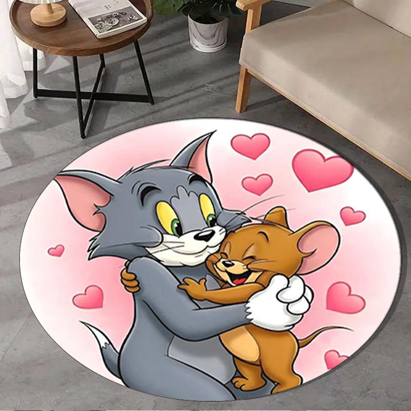 1PC Cat And mouse Romance Round Rug, Non-slip Chair Mat, Home Decor, Circle Carpet Perfect for Office, Bedroom, Living Room,Christmas gift