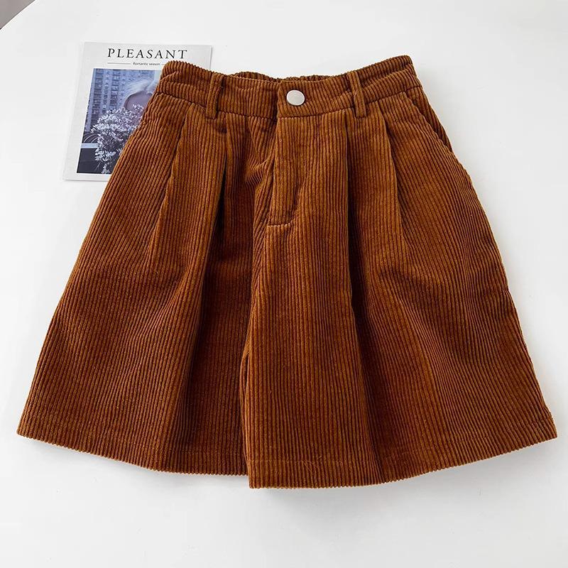 Women's High-Waist Retro Corduroy Shorts A-line Slimming Casual Wide-Leg, Petite Fit for 2025 Autumn/Winter Collection