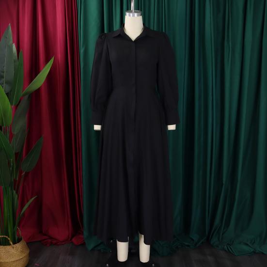 Dameskjortekjole med knapper, avslappet langermet maxikjole, ledig A-linjekjole med lommer