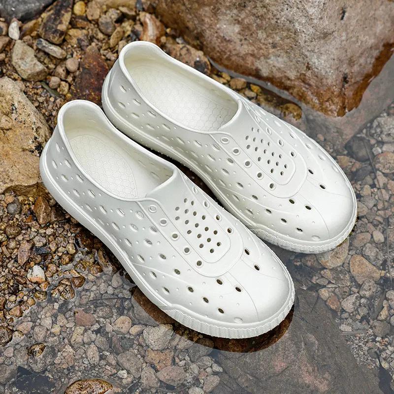 Matching Couple Perforated Sandals Waterproof & Breathable Slip-On Slides for Men and Women, Lightweight Flat Sole Outdoor Beach Shoes for Summer