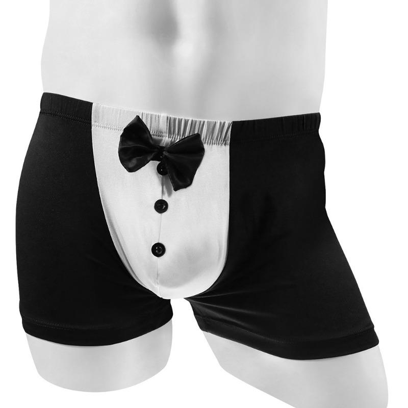 Mens Butler Lingerie Underwear Waiter Gentleman Costume Cosplay Bow Button Bow Tie Boxers Shorts Nightclub Server Uniform Trunk