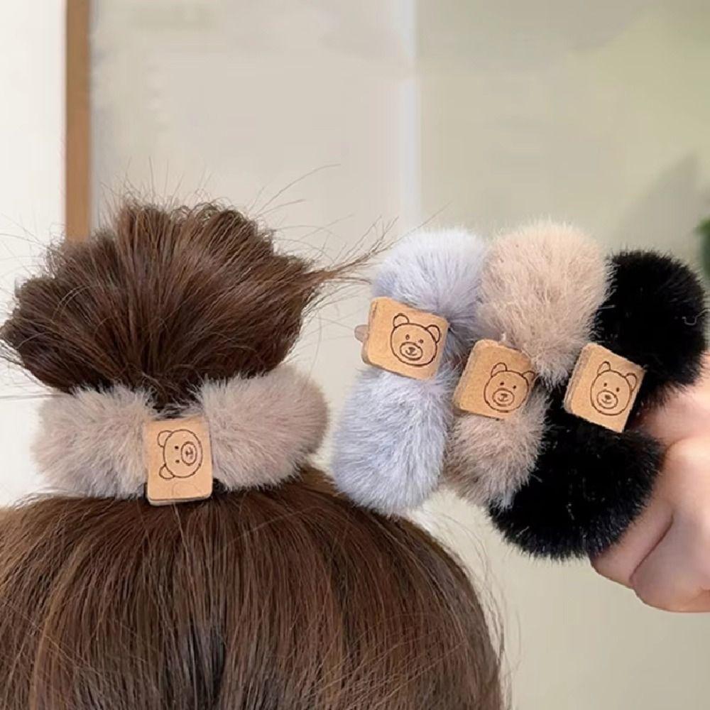 Korean Style Hair Rope Bear Ponytail Headband Fashion Plush Hair Band