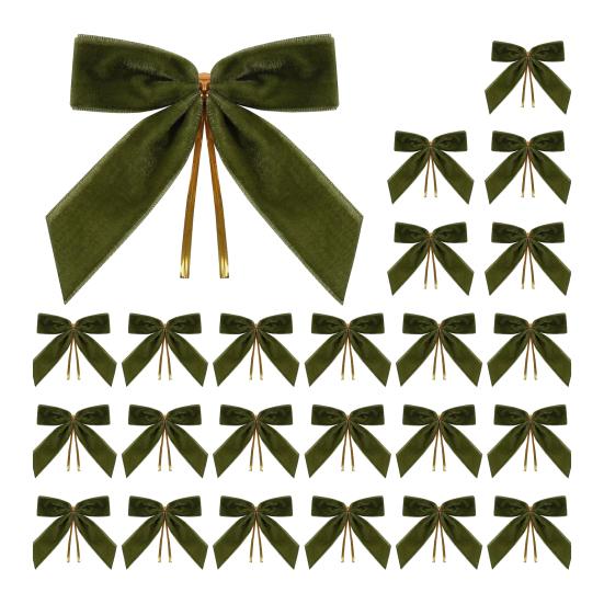 24 Pcs Velvet Christmas Bows with Twist Tie 3.5 Inch Pre-Tied Vintage Velvet Ribbon Bows for Wreath Tree Gift Wrapping DIY Craft Party Favors Home
