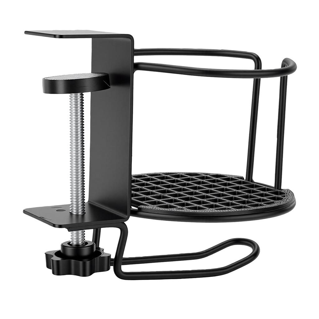 2 In 1 Desk Cup Holder with Headphone Hanger Metal Clamp On Anti Spill Table Water Bottle Holder for Universal Cups