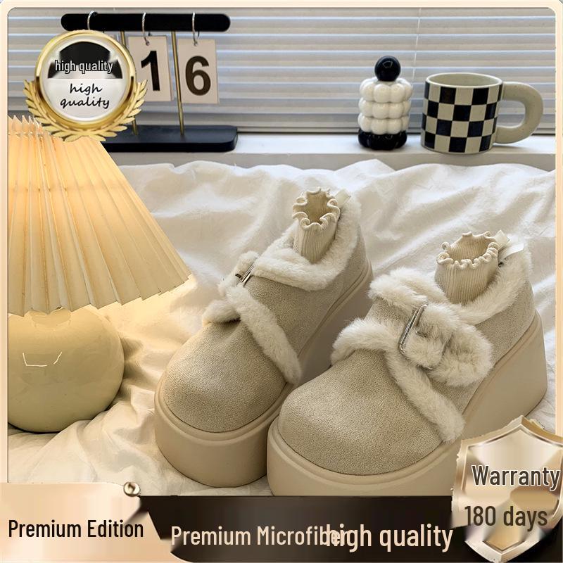 Women s 2025 Winter Sponge Cake Platform Warm Snow Boots - Furry Velvet Lined 38