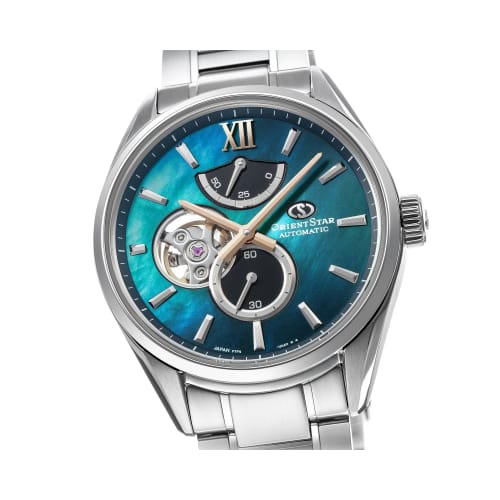 Orient Star M34 F7 Semi-Skeleton Automatic Watch, Men's Blue-Green, Made In Japan, with a 2-Year Manufacturer's Warranty (RK-BY0001A)
