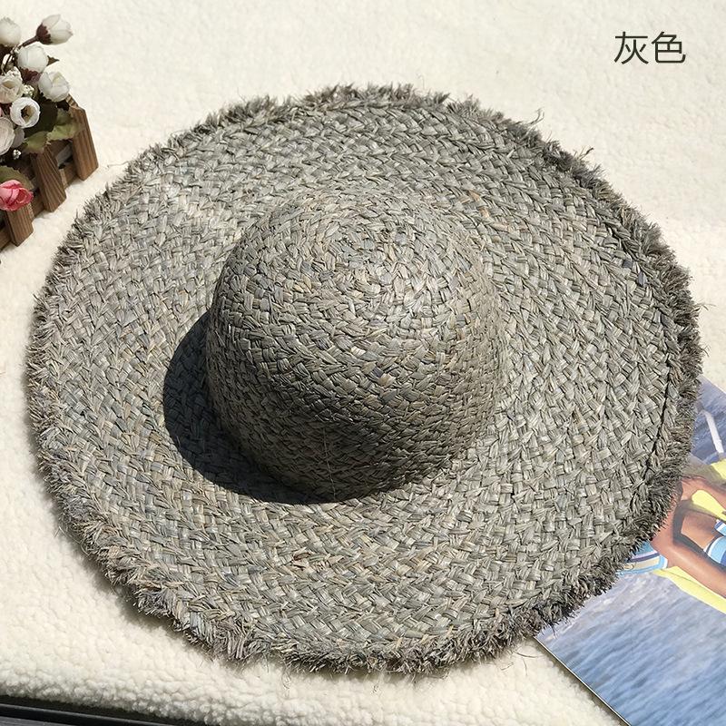 Natural Lafite Straw Hat Sunscreen Large Brim Beach Hat Trendy Foreign Style Color Fur Edge Dome UV Protection Sun Visor