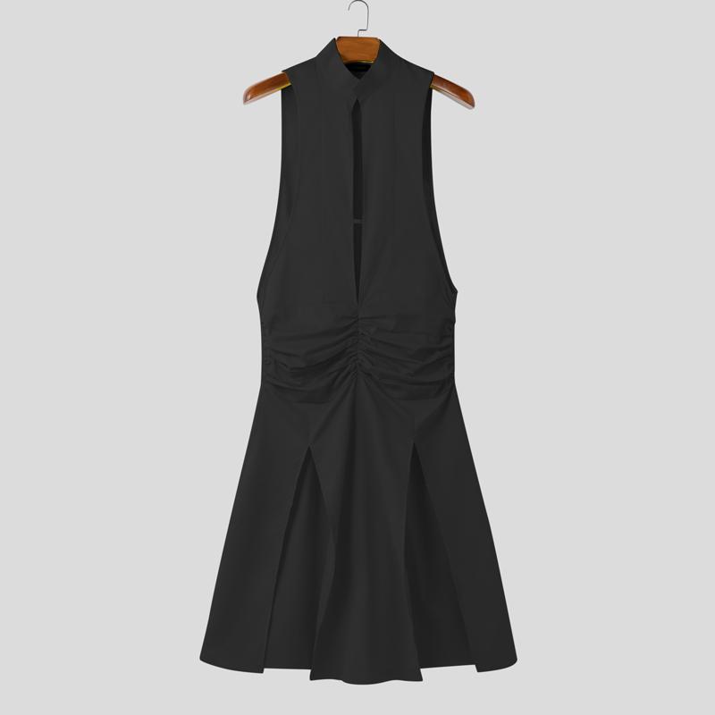 

INCERUN Мужские топы без рукавов со стоячим воротом и разрезами по бокам, с перекрученной талией 3XL чёрный