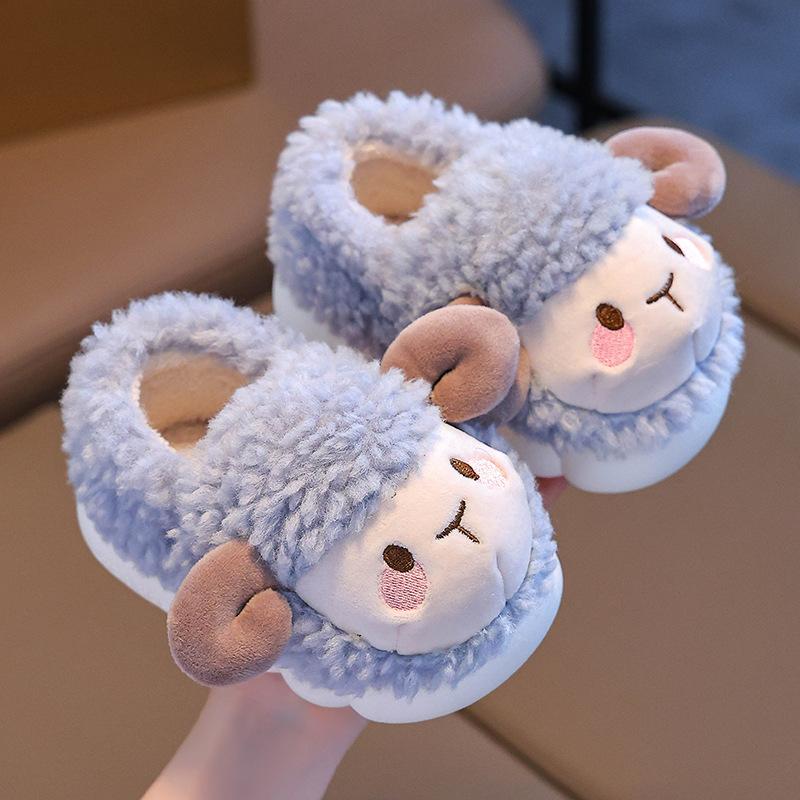 Winter Children's Cartoon Cotton Shoes Fashion Girls' Warm Plush Home Slippers Boys' Non Slip Velvet Fluffy Floor Shoes