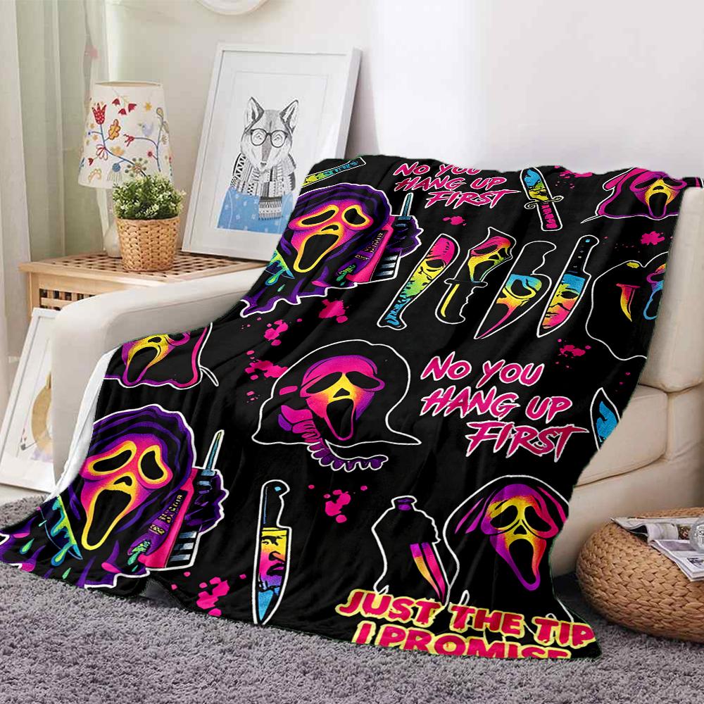 1Pc Ghostface Horror Poster Blanket Soft And Comfortable Casual Warm Camping Travel Christmas Halloween Xmas Gift M924192
