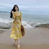 Plus Size Summer Chiffon Yellow Maxi Dress - Loose, Belly-Concealing Casual Beachwear