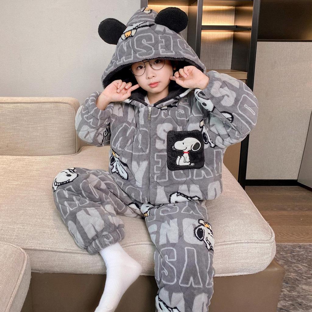 Boys' Thick Flannel Pajama Set - Children's Coral Fleece, Spring/Autumn 2025.