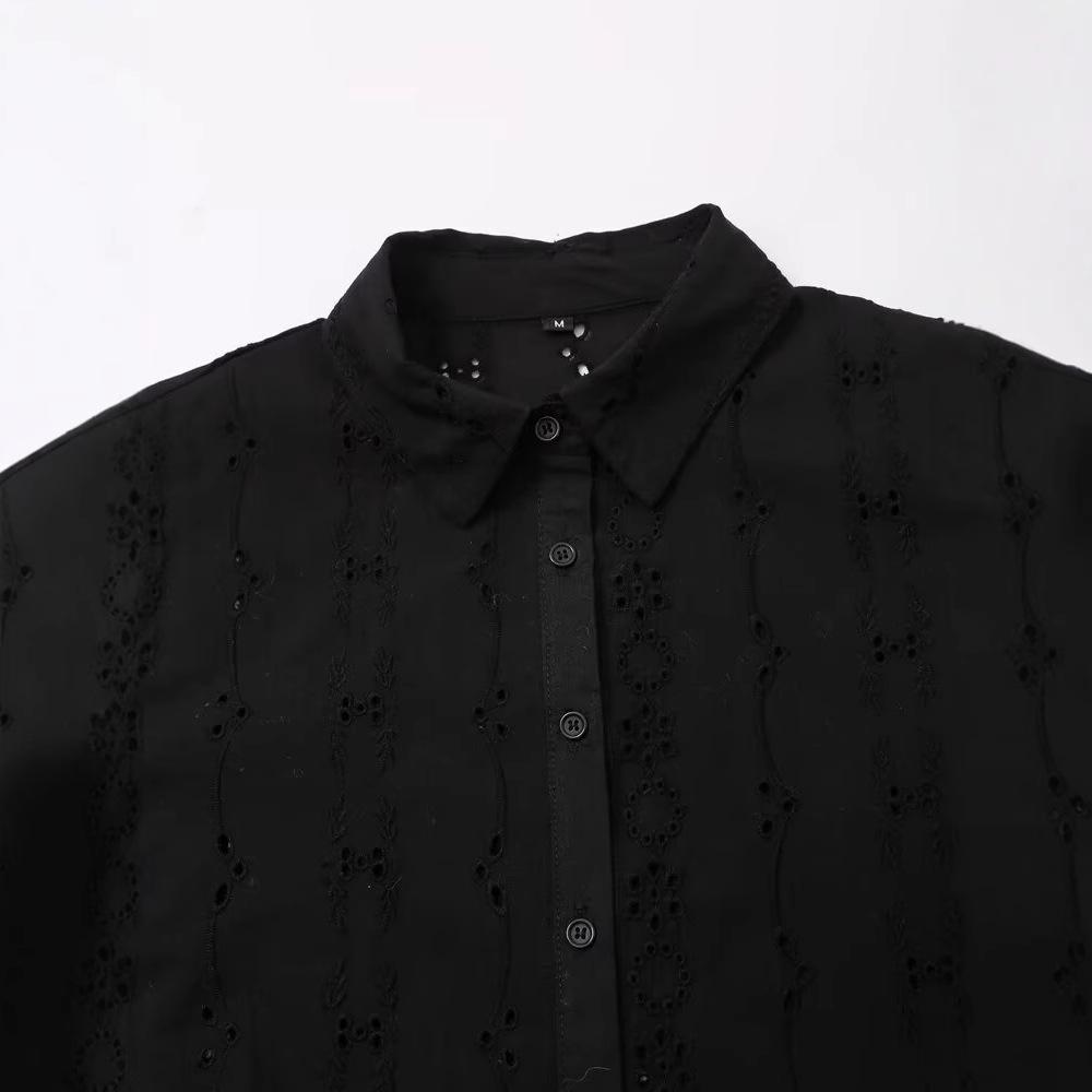 2024 Autumn Women's Fashion: European & American Style Embroidered Long Sleeve Shirt