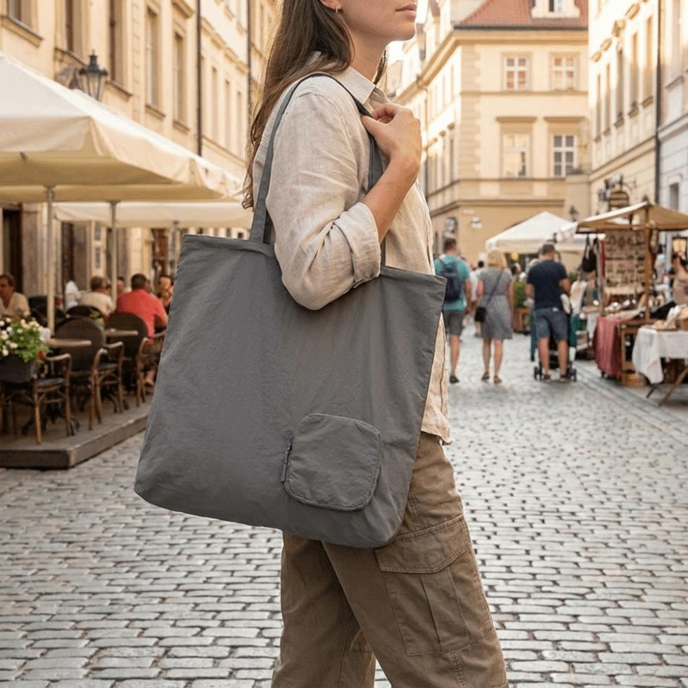 Portable Nylon Shoulder Bag Large Capacity Foldable Tote Bag Travel Storage Handbag  Daily Use