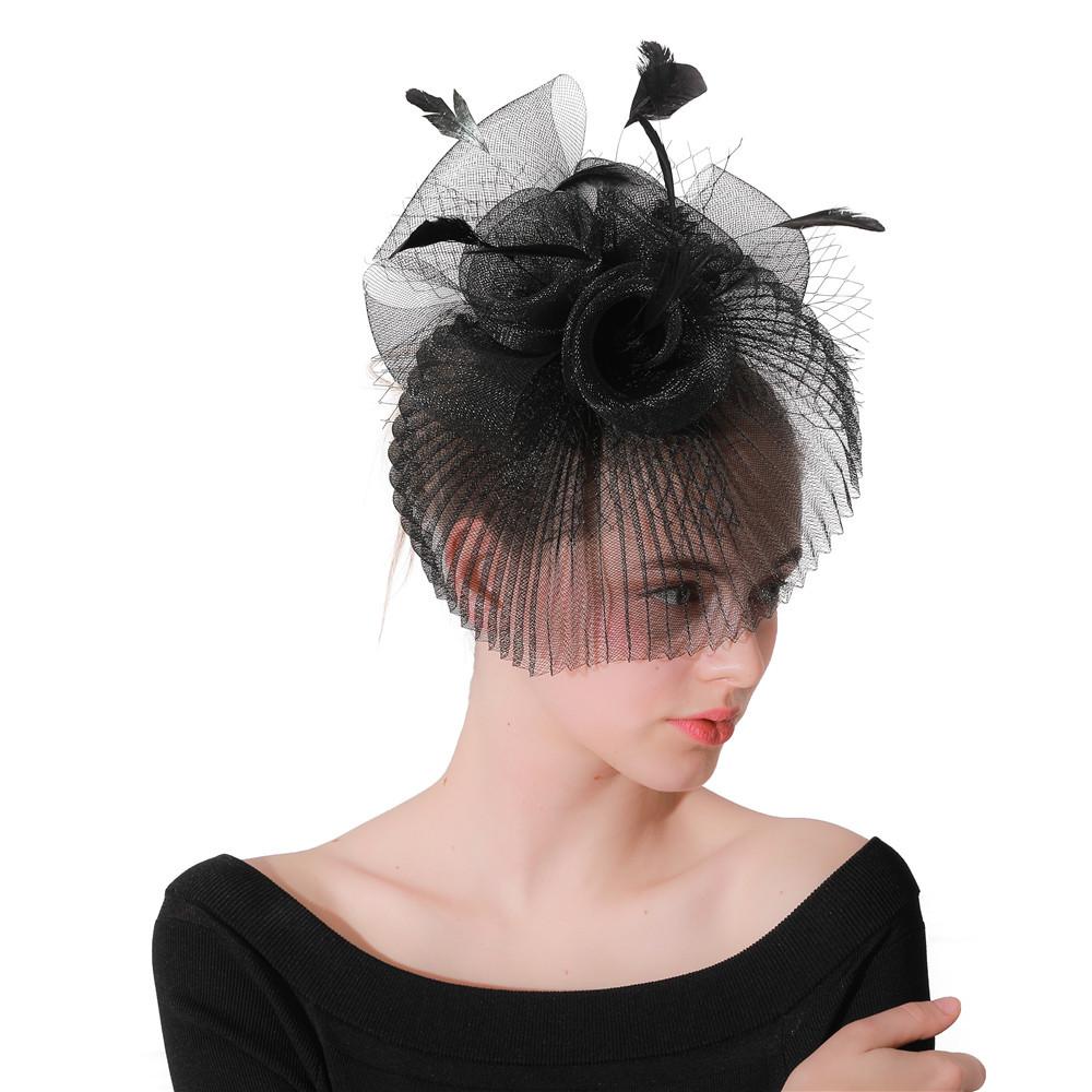 European And American Black Top Hat Popular Hemp Yarn Banquet Mesh Top Hat Bride Feather Hairpin