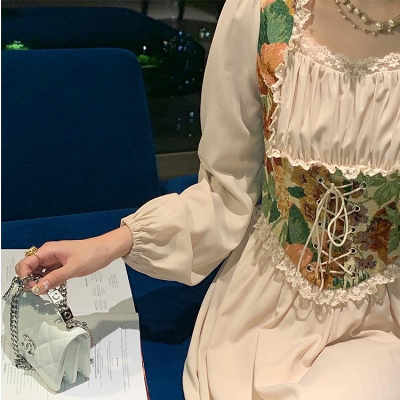 New atmosphere wear heavy industry embroidery fake two-piece dress women's autumn wear with lining