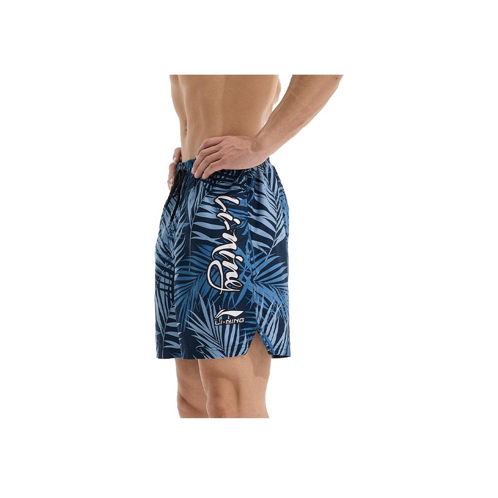 Li-Ning Comfortable Casual Versatile Letter Print Quick-Dry Beach Shorts Men Shorts Blue LSKU835-1