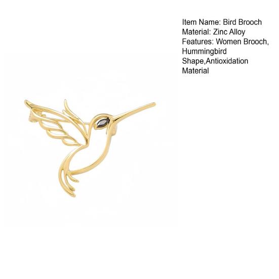 Bird Brooch Strong Pin High-Quality Alloy Durable Anti-Oxidation Hollow Hummingbird Shape Lightweight Elegant Women Outfit Accessories Gift Brooch Pin