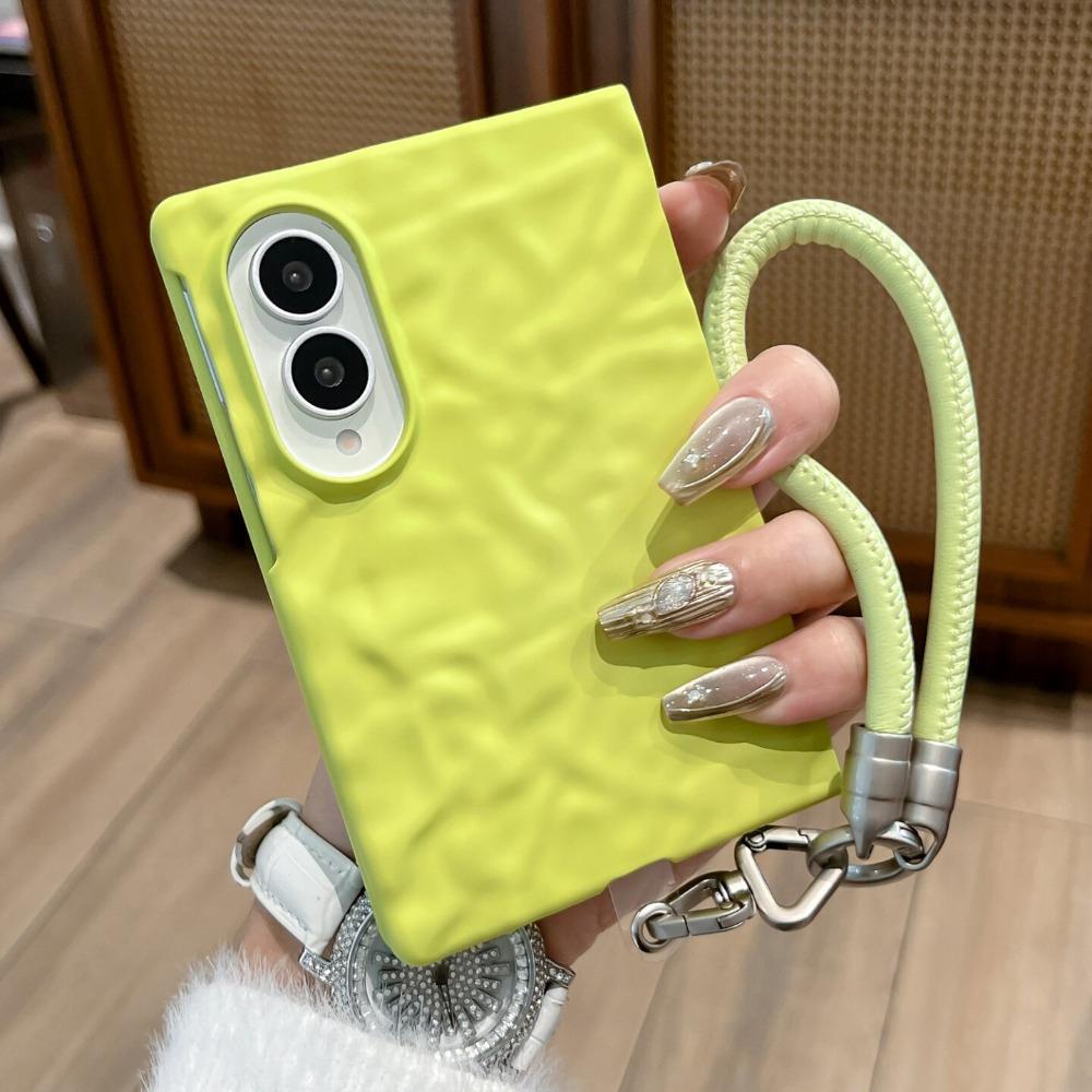 Lanyard Wrist Strap Case For Samsung Z Fold 8 Wrinkles 3D Water Ripples Cases for Galaxy ZFold 8 7 6 5 Fold8 Slim Matte PC Cover