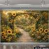 2D Rustic Garden Backdrop Sunflower Arch with Lights Portrait Studio Background