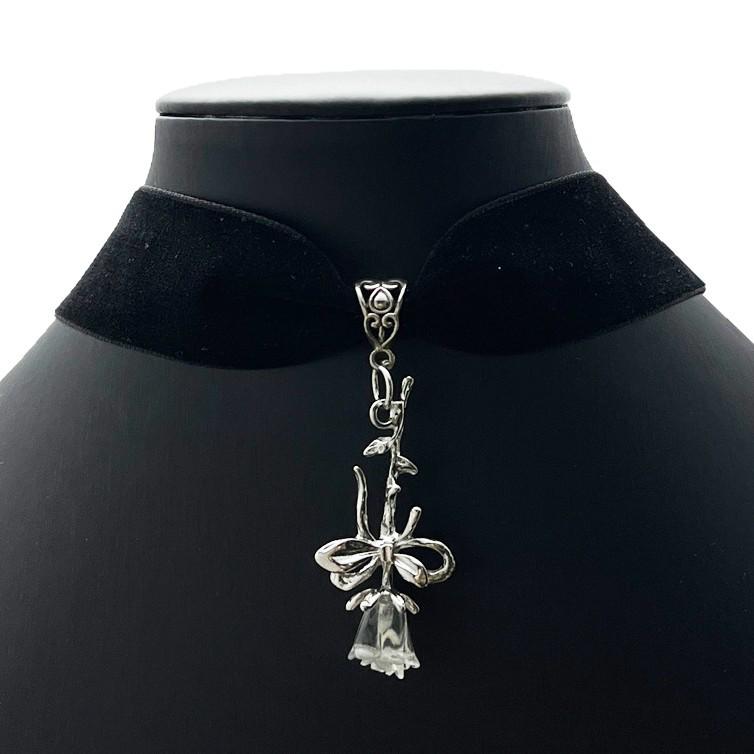 Velvet Rose Bow Pendant Choker - Dark Gothic Punk Y2K Style
