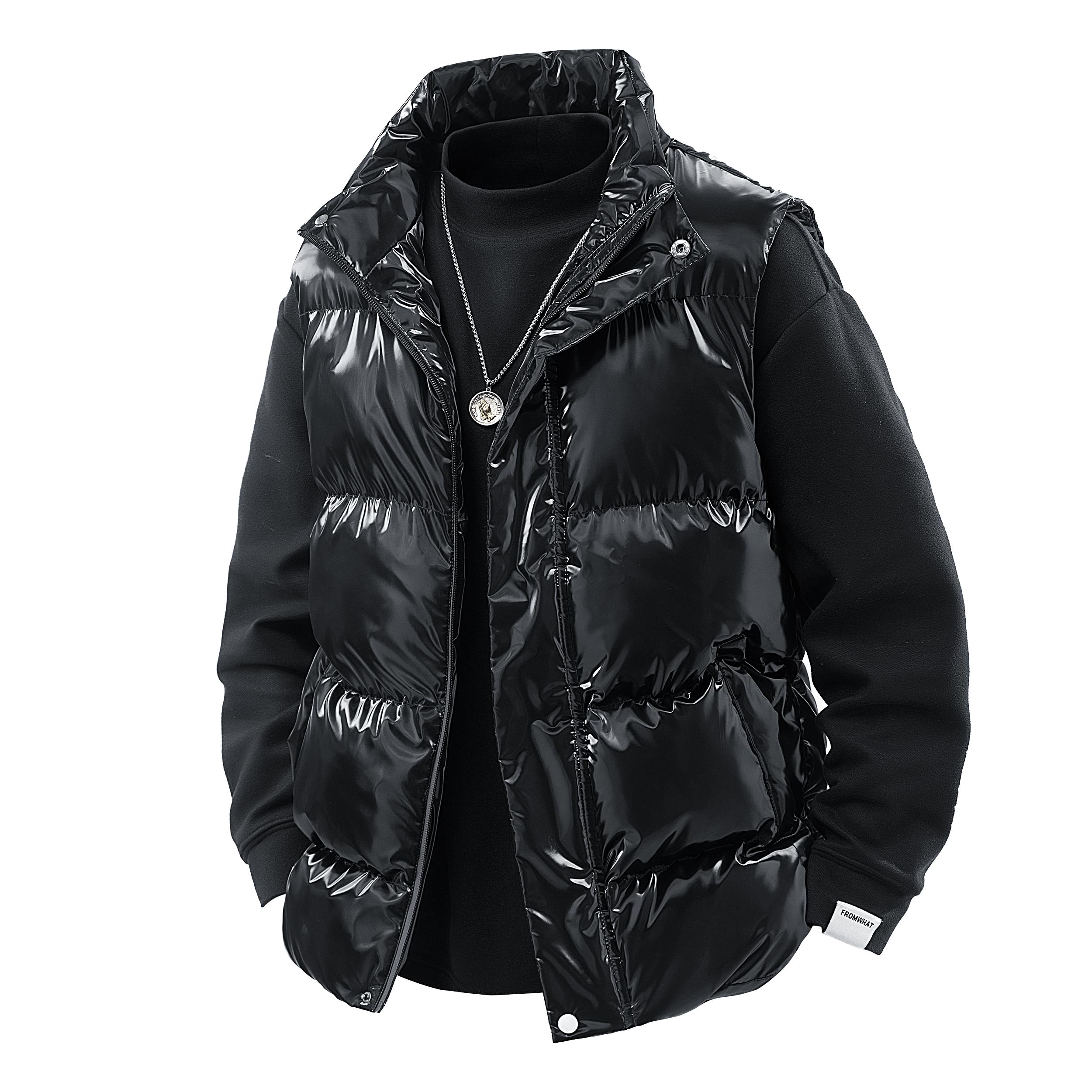 

Winter Shiny Cotton Jacket Men s Casual Versatile Couple Jacket Outdoor Sports Shoulder Jacket L чорний