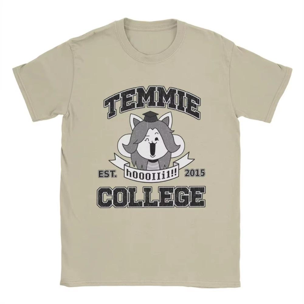 Temmie College Undertale T Shirt for Men Pure Leisure T-Shirt O Neck Game Tee Shirt Short Sleeve Clothes Adult
