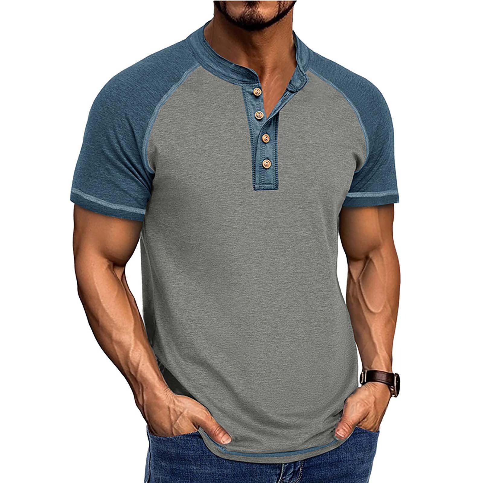 

Men s Short Sleeved Lapel Collar T-shirt Casual Round Neck Top S світло-сірий колір