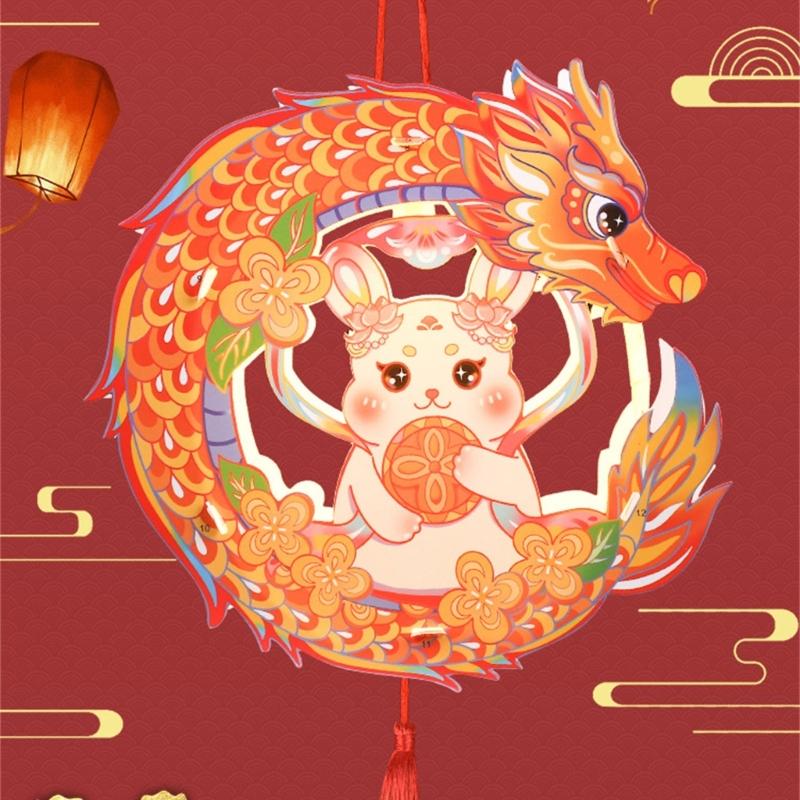 Handmade Florals Paper Lamp Set Traditional Chinese Craft Supplies LED Projection Portable for Chinese Festival