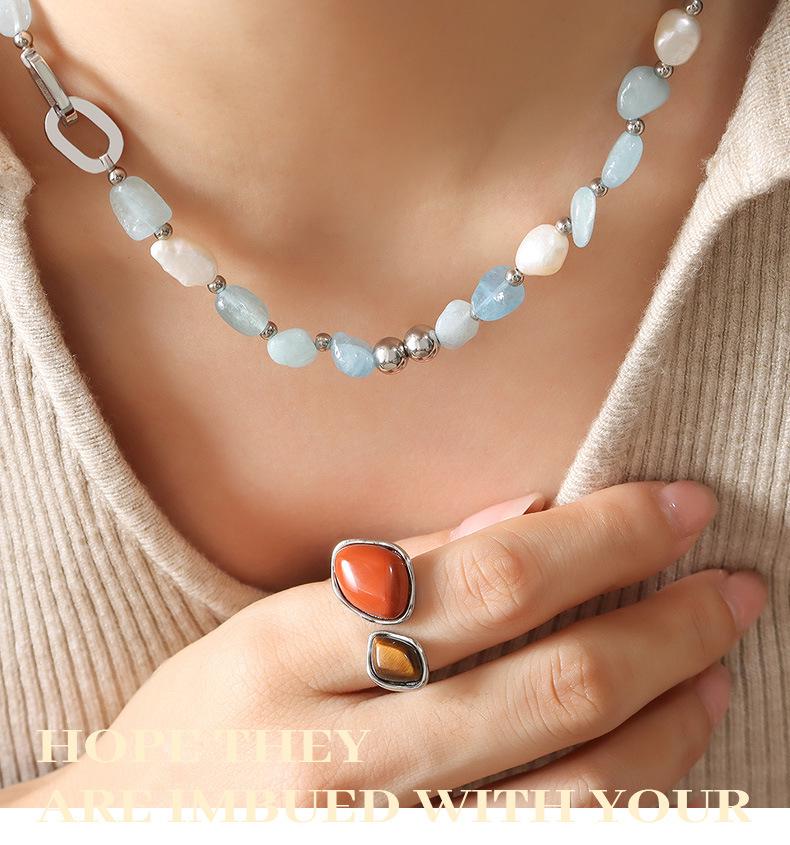 Bohemian Light Luxury Freshwater Pearl & Blue Natural Stone Necklace