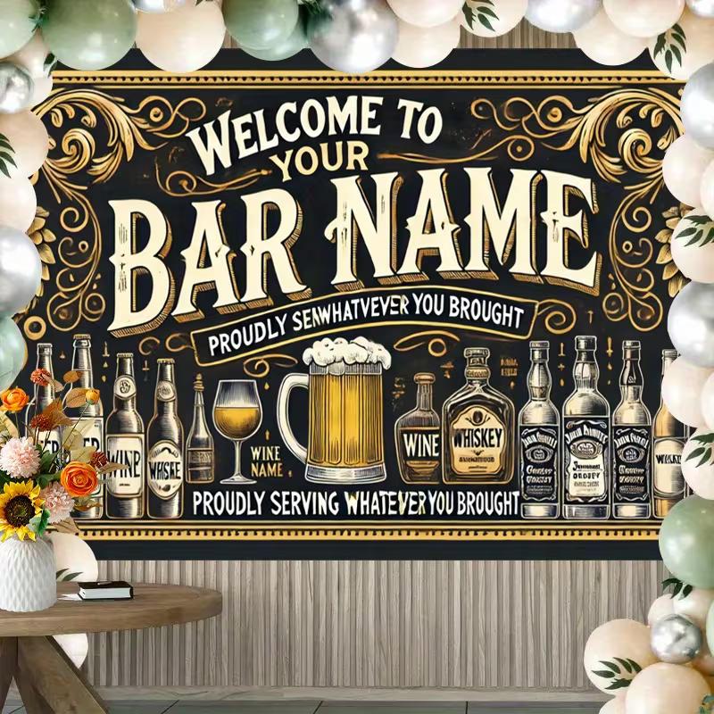 

2D Custom Bar Name Tapestry Vintage Beer Whiskey Wall Hanging for Home Pub 47.2x31.5inch/120*80cm