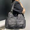 Women'S Soft Leather Washed Locomotive Bag Large Capacity Multi-Pocket Trendy Shoulder Bag