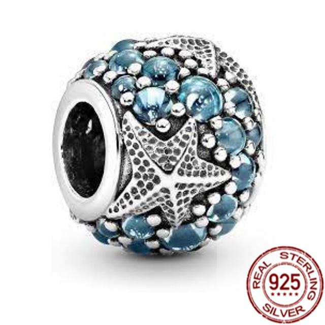 925 Sterling Silver Blue Butterfly Puffer Fish Bead Rainbow Parrot Squid Dangle Charm Fit Original Fasion Bracelet Jewelry Gift