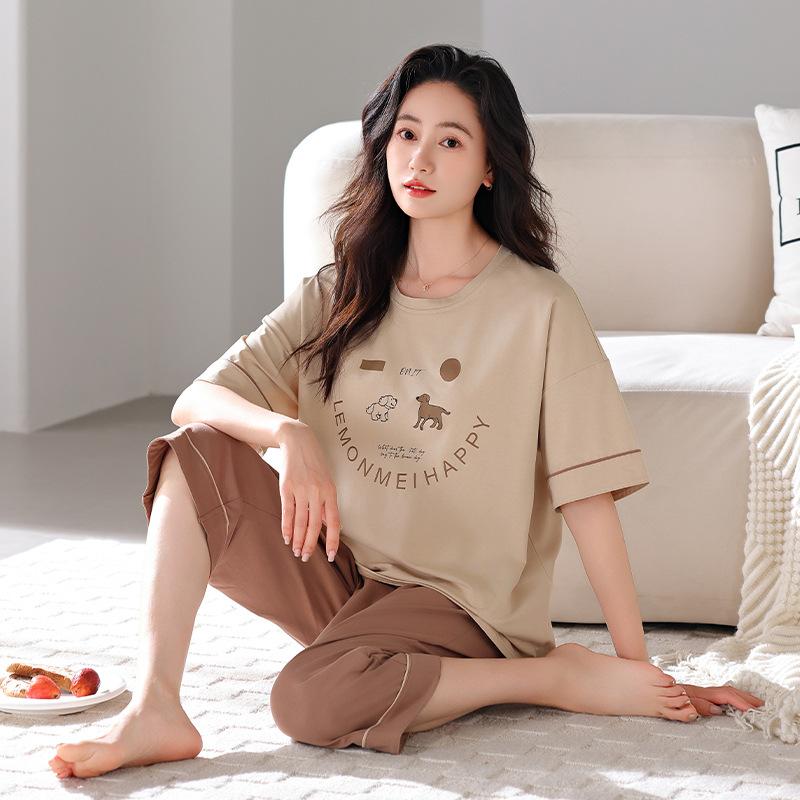 Premium Modal Cold Silk Cool Pajamas Women's Summer Short-sleeved Trousers with Chest Pads Can Be Worn Outside Loungewear Suit