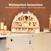 Christmas Village with LED Lighting, 45 cm Christmas Town with Snowman, Reindeer and Trees Natural Wood