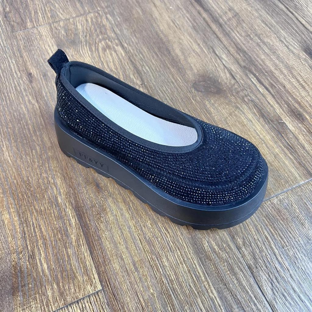 Women's Casual Shoes Platform Sole Rhinestone Upper Shallow Mouth Women's Loafers Leisure One Kick Fashion Zapatillas De Mujer