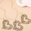 Exaggerated Leopard Print Geometric Heart Earrings & Necklace Set In Retro Fashion Style