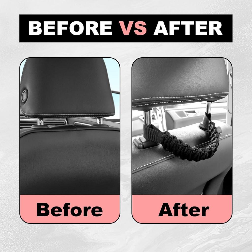2Pcs Headrest Grab Handles, Car Front Rear Seat Back Roll Bar Grip Handles Kit, Nylon Grab Handl With Headrest Mounted, Heavy Duty Automotive