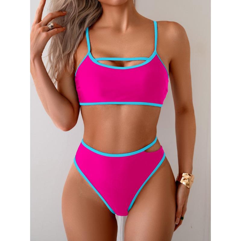 Vintage-Badeanzug für den Strandurlaub, sexy Bikini-Badeanzug für Damen, rückenfrei, Farbblock-Badeanzug mit geteilten Ärmeln, feine Nähte in verschiedenen Farben, Strandmode