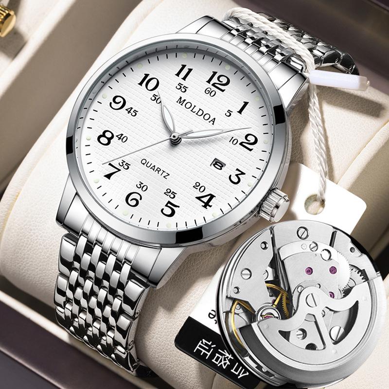 

Мужские водонепроницаемые автоматические часы-скелетоны со стальным браслетом и календарем