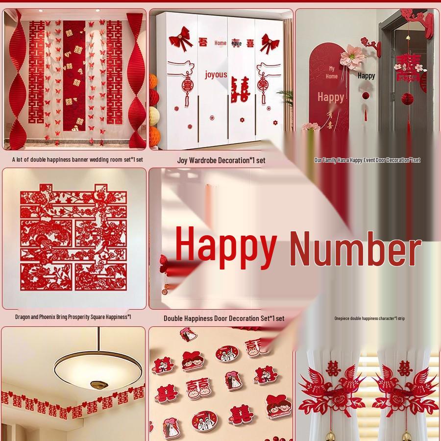 Wedding Decoration Set: Groom & Bride's Room Ornaments with Bunting & Robe Wall Décor