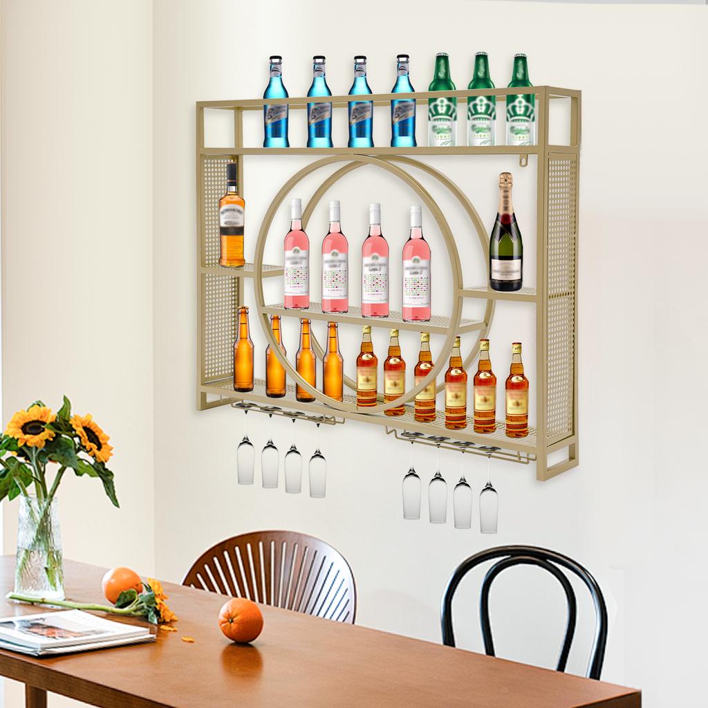 Wall Mounted Iron Wine Rack,Gold Wine Bottle Shelf 100*15*80cm Applicable Bottles Within 10cm for Home and Commercial